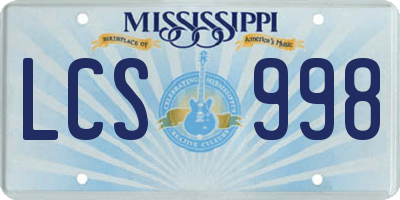 MS license plate LCS998