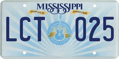 MS license plate LCT025
