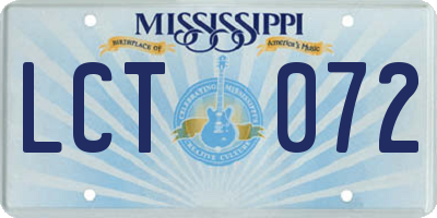 MS license plate LCT072