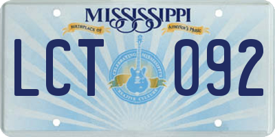 MS license plate LCT092