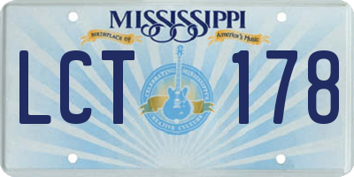 MS license plate LCT178