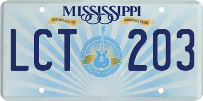 MS license plate LCT203