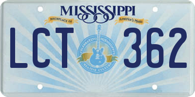 MS license plate LCT362
