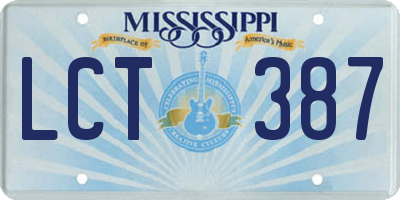 MS license plate LCT387