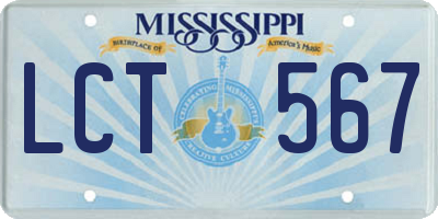 MS license plate LCT567