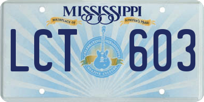 MS license plate LCT603