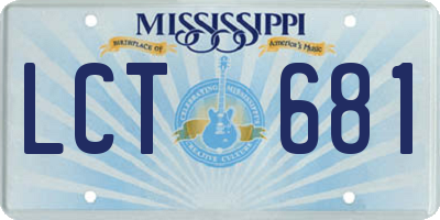MS license plate LCT681