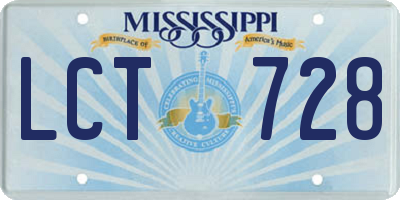 MS license plate LCT728