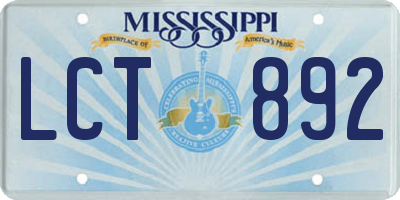 MS license plate LCT892