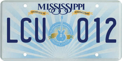 MS license plate LCU012