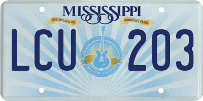 MS license plate LCU203