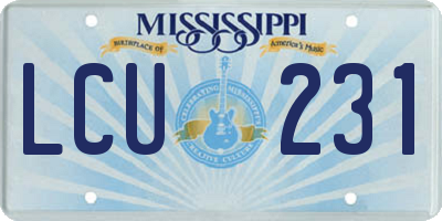 MS license plate LCU231