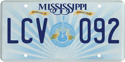 MS license plate LCV092