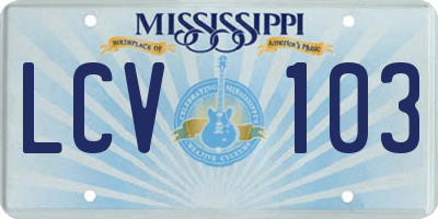 MS license plate LCV103