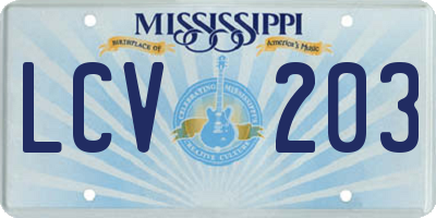 MS license plate LCV203