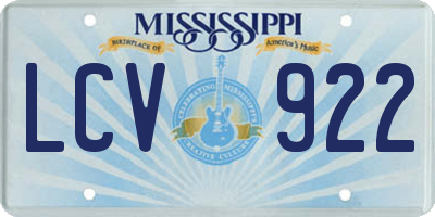 MS license plate LCV922