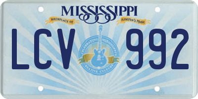 MS license plate LCV992