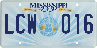 MS license plate LCW016