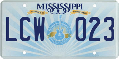 MS license plate LCW023