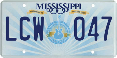 MS license plate LCW047