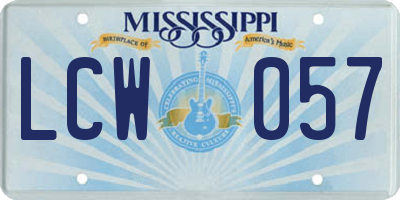 MS license plate LCW057