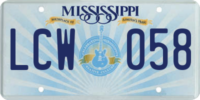 MS license plate LCW058