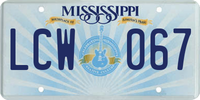 MS license plate LCW067