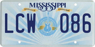 MS license plate LCW086