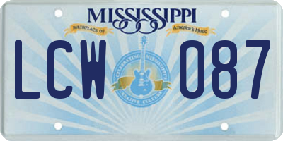 MS license plate LCW087