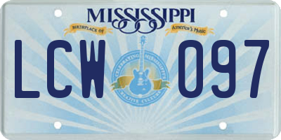 MS license plate LCW097
