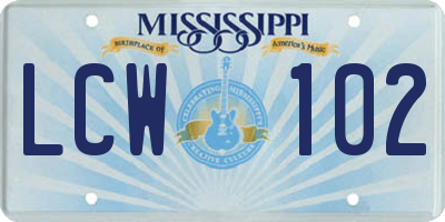 MS license plate LCW102