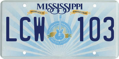 MS license plate LCW103