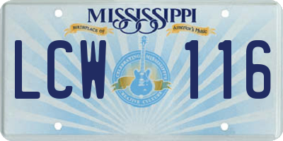 MS license plate LCW116