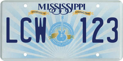 MS license plate LCW123