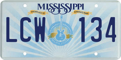 MS license plate LCW134