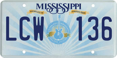 MS license plate LCW136