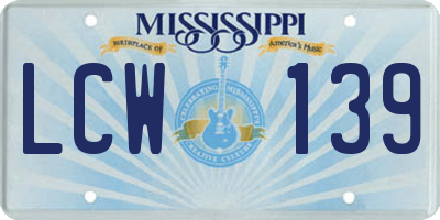 MS license plate LCW139