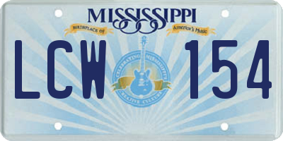 MS license plate LCW154