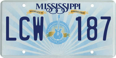 MS license plate LCW187