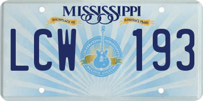 MS license plate LCW193