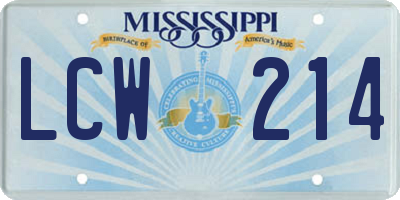 MS license plate LCW214