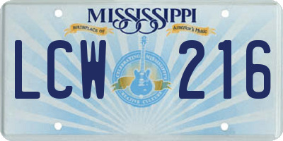 MS license plate LCW216