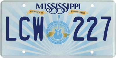 MS license plate LCW227