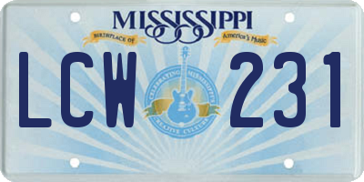 MS license plate LCW231