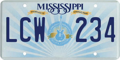 MS license plate LCW234