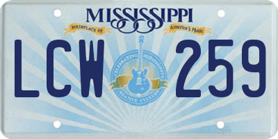 MS license plate LCW259