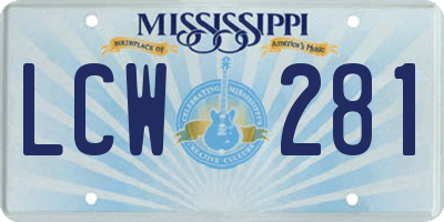 MS license plate LCW281