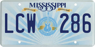 MS license plate LCW286