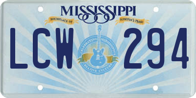 MS license plate LCW294