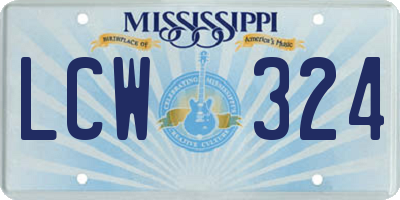 MS license plate LCW324